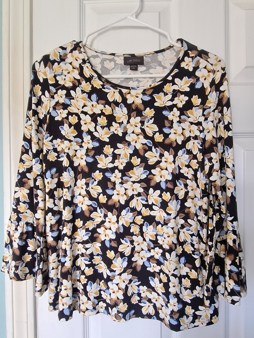 J. Jill Black Floral Scoop-Neck Long Sleeve Blouse